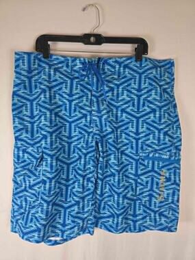 Simms SolarFlex Board Shorts Blue Geometric Print Swim Trunks Men's Size 38